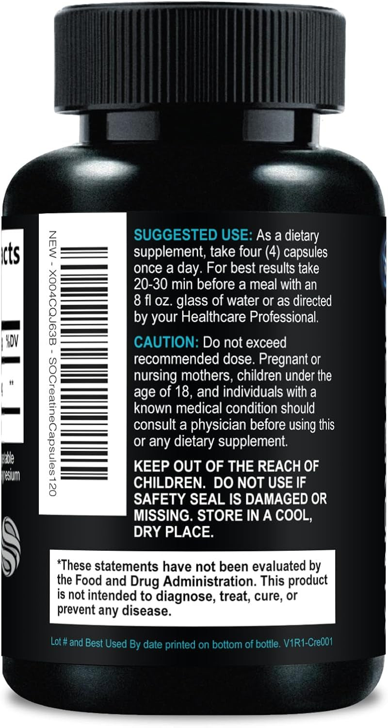 Creatine Monohydrate 3000mg per Serving - Micronized Formula for Enhanced Strength and Endurance - Supports Lean Muscle and Energy - All-Natural, Non-GMO Supplement - 60 Capsules Made in the USA
