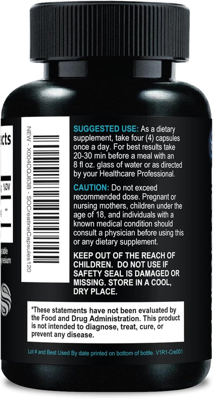 Creatine Monohydrate 3000mg per Serving - Micronized Formula for Enhanced Strength and Endurance - Supports Lean Muscle and Energy - All-Natural, Non-GMO Supplement - 60 Capsules Made in the USA