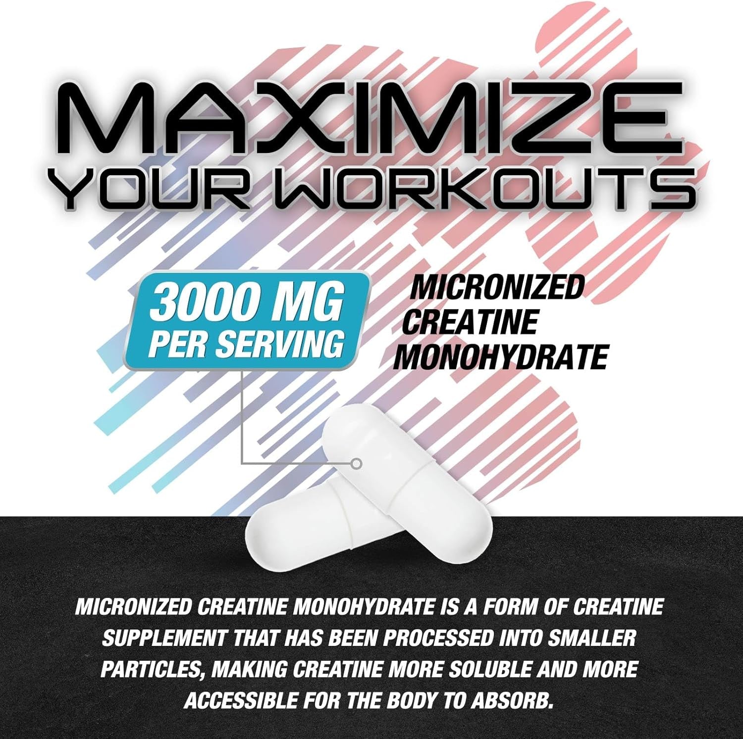 Creatine Monohydrate 3000mg per Serving - Micronized Formula for Enhanced Strength and Endurance - Supports Lean Muscle and Energy - All-Natural, Non-GMO Supplement - 60 Capsules Made in the USA