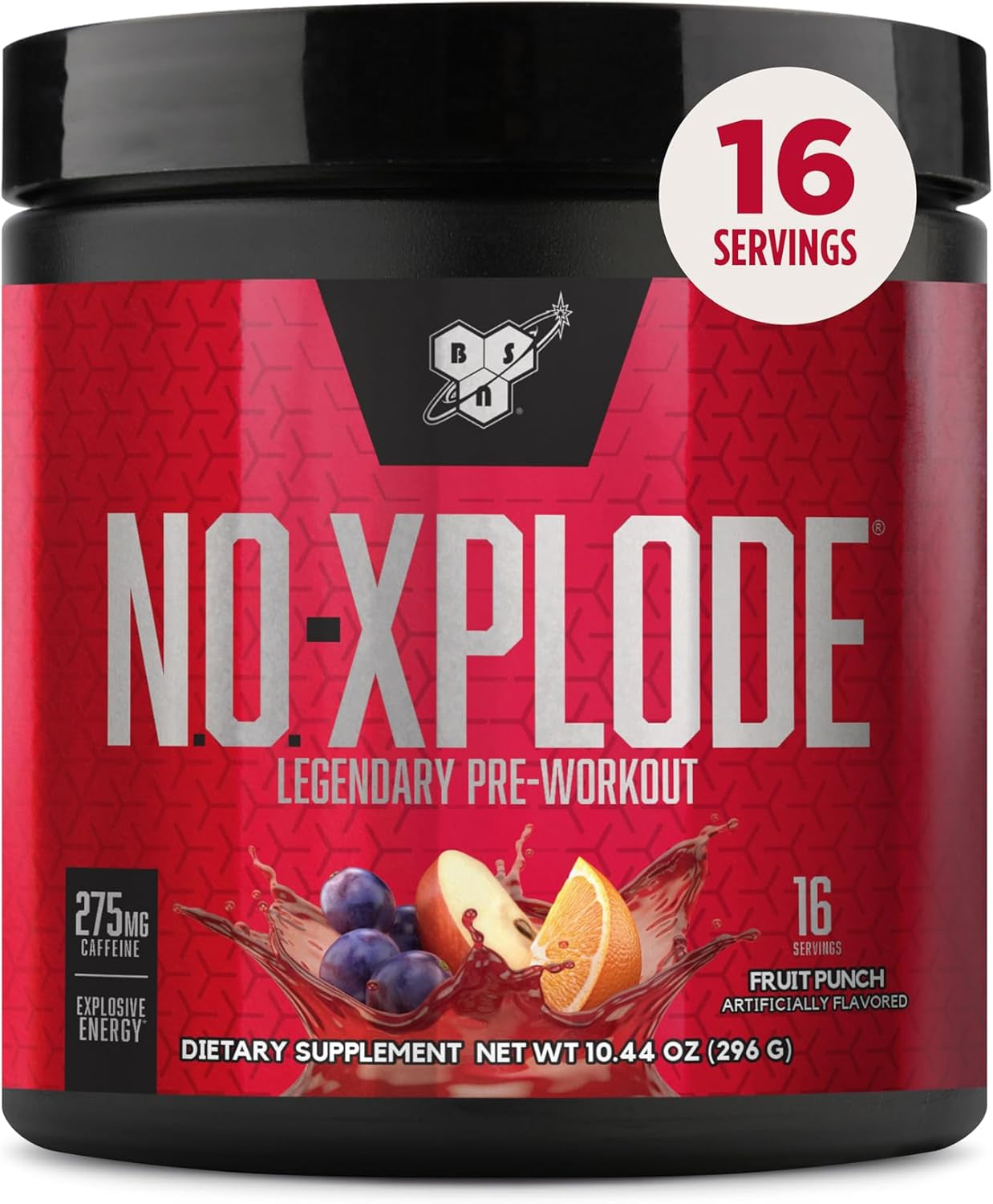 N.O.-XPLODE Pre Workout Powder, Energy Supplement for Men and Women with Creatine and Beta-Alanine, Fruit Punch, 16 Servings, 0.65 Pound