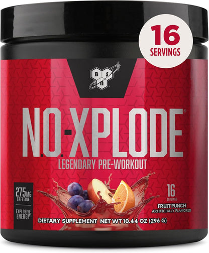 N.O.-XPLODE Pre Workout Powder, Energy Supplement for Men and Women with Creatine and Beta-Alanine, Fruit Punch, 16 Servings, 0.65 Pound