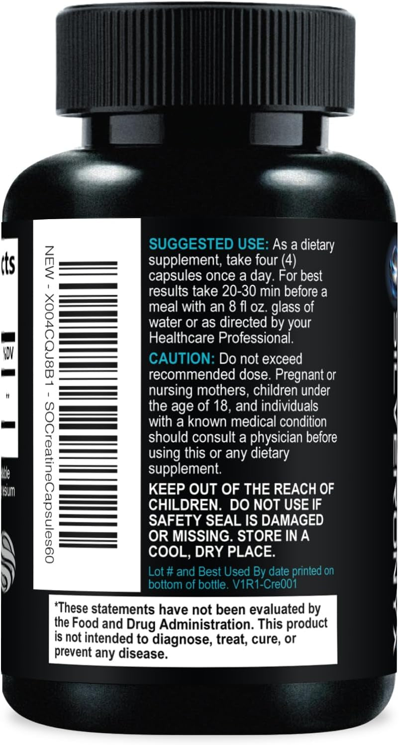Creatine Monohydrate 3000mg per Serving - Micronized Formula for Enhanced Strength and Endurance - Supports Lean Muscle and Energy - All-Natural, Non-GMO Supplement - 60 Capsules Made in the USA