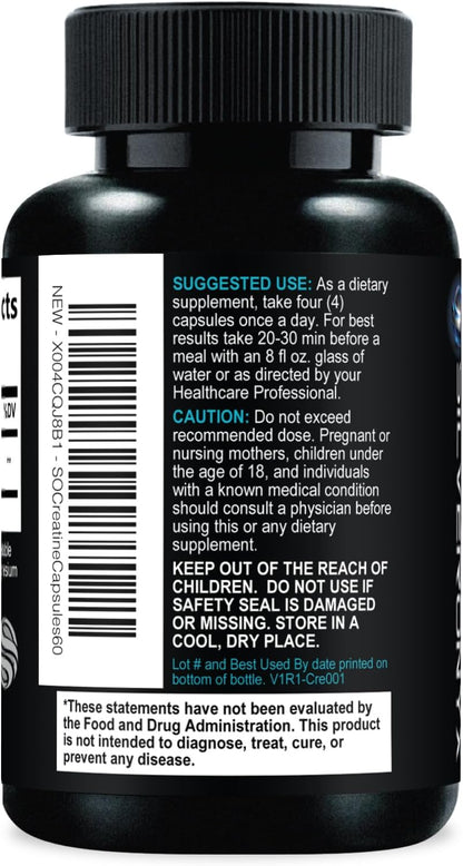 Creatine Monohydrate 3000mg per Serving - Micronized Formula for Enhanced Strength and Endurance - Supports Lean Muscle and Energy - All-Natural, Non-GMO Supplement - 60 Capsules Made in the USA