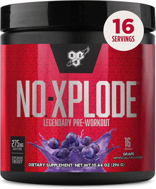 N.O.-XPLODE Pre Workout Powder, Energy Supplement for Men and Women with Creatine and Beta-Alanine, Grape, 16 Servings, 0.65 Pound (Packaging May Vary)