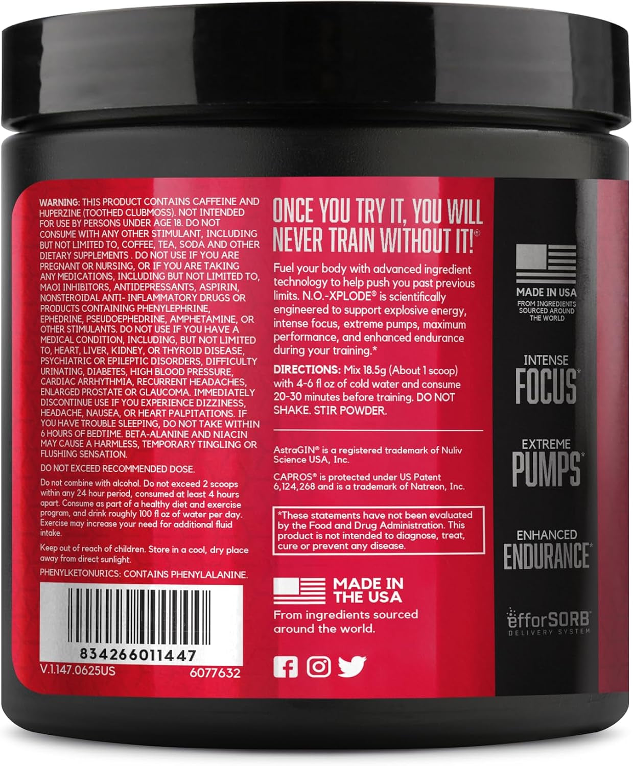 N.O.-XPLODE Pre Workout Powder, Energy Supplement for Men and Women with Creatine and Beta-Alanine, Grape, 16 Servings, 0.65 Pound (Packaging May Vary)