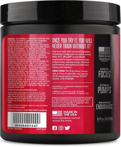 N.O.-XPLODE Pre Workout Powder, Energy Supplement for Men and Women with Creatine and Beta-Alanine, Grape, 16 Servings, 0.65 Pound (Packaging May Vary)