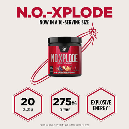 N.O.-XPLODE Pre Workout Powder, Energy Supplement for Men and Women with Creatine and Beta-Alanine, Fruit Punch, 16 Servings, 0.65 Pound