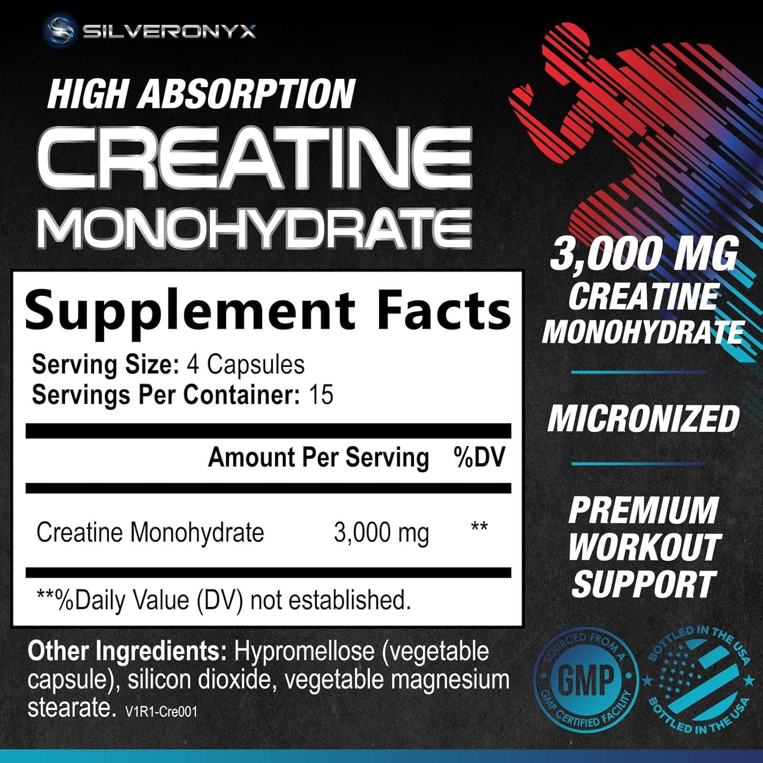 Creatine Monohydrate 3000mg per Serving - Micronized Formula for Enhanced Strength and Endurance - Supports Lean Muscle and Energy - All-Natural, Non-GMO Supplement - 60 Capsules Made in the USA