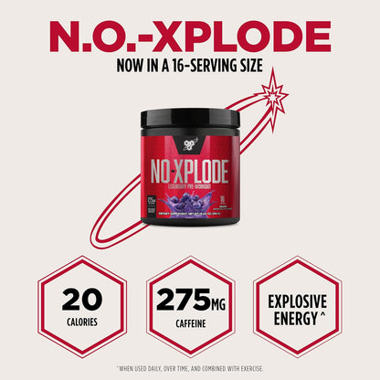N.O.-XPLODE Pre Workout Powder, Energy Supplement for Men and Women with Creatine and Beta-Alanine, Grape, 16 Servings, 0.65 Pound (Packaging May Vary)